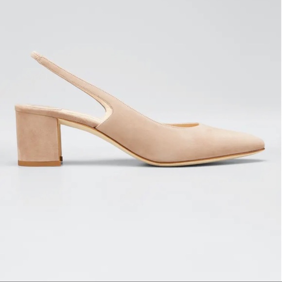 π‘MANOLO Allurasa slingback nude/cream suede, 2β stacked heel SZ 7. - Picture 2 of 14